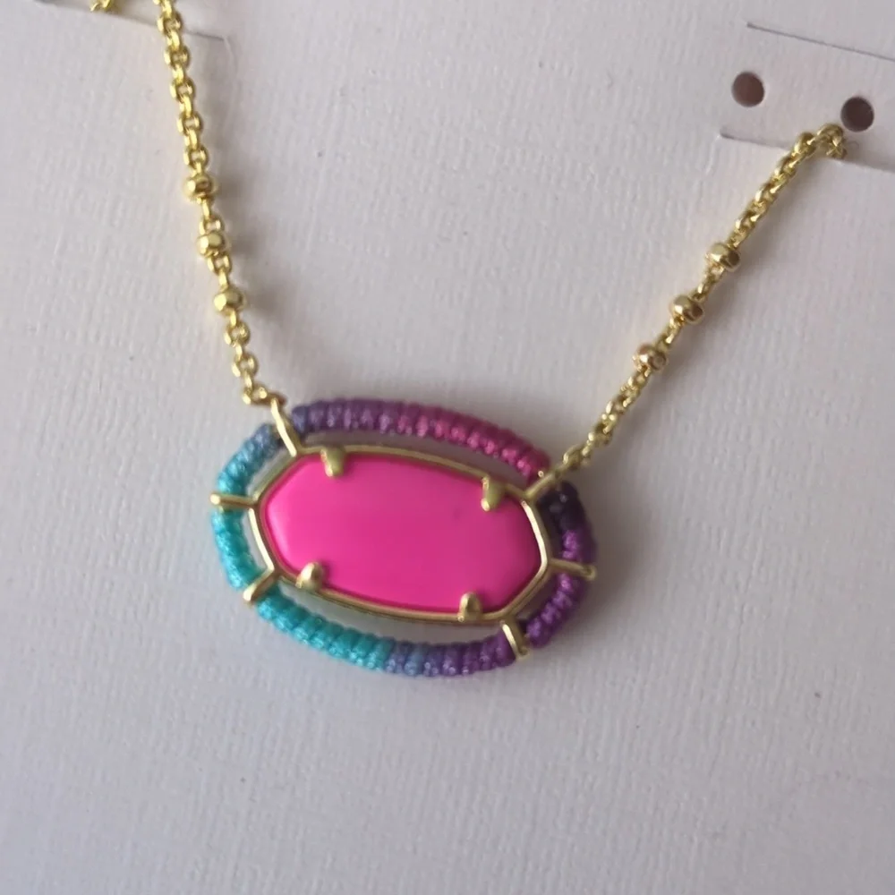 Threaded Elisa Gold Pendant Necklace in Pink Mix NWT New - Picture 3 of 4